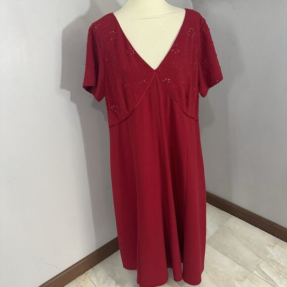 Adrianna Papell Plus Beaded Flutter Sleeve Cocktail Dress Red 20W Formal Holiday - Picture 8 of 10